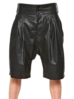 DAMIR DOMA - NAPPA LEATHER PLEATED SHORTS - BLACK