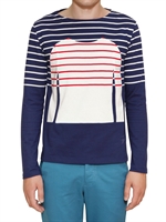 BAND OF OUTSIDERS - LANGÄRMLIGES T-SHIRT AUS BAUMWOLLJERSEY MIT ZIP - BLAU/WEIß/ROT