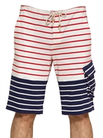 BAND OF OUTSIDERS - COTTON JERSEY STRIPED BERMUDA SHORTS - WHITE/RED/BLUE