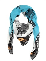 TOM REBL - BEDRUCKTER SCHAL AUS SEIDENCHIFFON - BLAU