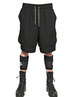 TOM REBL - DOUBLE LAYER VISCOSE LINEN CANVAS SHORTS - BLACK
