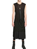 TOM REBL - LANGES, DRAPIERTES T-SHIRT AUS MODALFASER - SCHWARZ