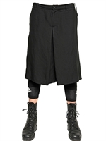 TOM REBL - VISCOSE LINEN CANVAS SKIRTED SHORTS - BLACK