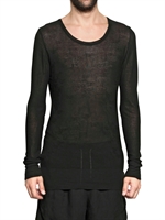 TOM REBL - MAGLIA GIROCOLLO IN VISCOSA DISTRESSED - NERO