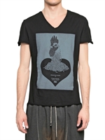 TOM REBL - GROBGESCHNITTENES JERSEY T-SHIRT MIT HAHNDRUCK - SCHWARZ