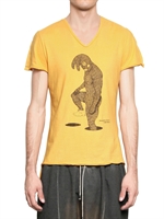 TOM REBL - GROBGESCHNITTENES JERSEY T-SHIRT MIT HÄSCHENDRUCK - GELB