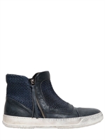 BB BRUNO BORDESE WASHED - SNEAKERS IN PELLE INTRECCIATA - BLU SCURO