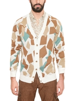 GALLIANO - CARDIGAN IN COTONE LAVORAZIONE JACQUARD - BIANCO/MULTI