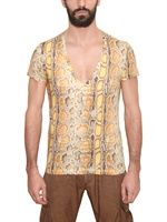 GALLIANO - T-SHIRT AUS BAUMWOLLJERSEY MIT PYTHONDRUCK - MULTI GELB