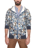 GALLIANO - K-WAY STAMPA GAZZETTA CON CAPPUCCIO - BLU SCURO/MULTI