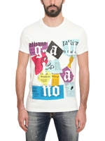 GALLIANO - T-SHIRT AUS BAUMWOLLJERSEY MIT LOGO GAZZETTE DRUCK - WEIß