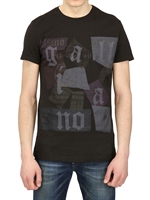 GALLIANO - COTTON JERSEY LOGO GAZETTE PRINT T-SHIRT - BLACK