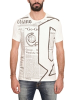 GALLIANO - T-SHIRT AUS BAUMWOLLE MIT GAZETTEN-STICKARBEIT - WEIß