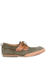 SHOTO - SCARPE STRINGATE IN CAVALLO E CAMOSCIO LAVATO - VERDE/MARRONE