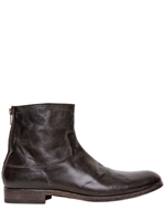 SHOTO - 30MM BACK ZIP LEATHER LOW BOOTS - DARK BROWN