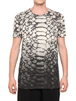 SILENT BY DAMIR DOMA - BAUMWOLL JERSEY T-SHIRT MIT EIDECHSENDRUCK - SCHWARZ/BEIGE