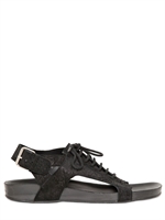 SILENT BY DAMIR DOMA - PAPER LEATHER LACE-UP SANDALS - BLACK