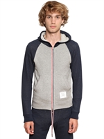 THOM BROWNE - ZWEIFARBIGES FROTTEE-SWEATSHIRT MIT KAPUZE UND ZIP - NAVY/GRAU
