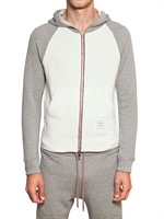 THOM BROWNE - ZWEIFARBIGES FROTTEE-SWEATSHIRT MIT KAPUZE UND ZIP - GRAU/WHITE