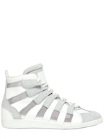 MAISON MARTIN MARGIELA - SNEAKERS IN PELLE, RETE E CAMOSCIO - ARGENTO/BIANCO