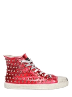 GIENCHI - SNEAKERS IN PELLE LAMÈ CON BORCHIE - ROSSO