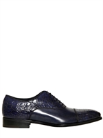 DAMI - CROCODILE & LEATHER OXFORD LACE-UP SHOES - NAVY
