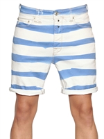 CYCLE - SUPER STRETCH COTTON DENIM BERMUDA - WHITE/BLUE