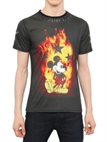 PHILIPP PLEIN - JERSEY T-SHIRT MIT MICKEY MOUSE UND FLAMMEN DRUCK - SCHWARZ