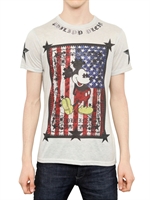 PHILIPP PLEIN - JERSEY T-SHIRT MICKEY MOUSE & AMERIKANISCHE FLAGGE - BEIGE