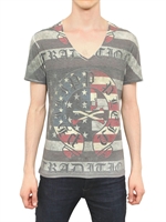 PHILIPP PLEIN - VERWASCHENES JERSEY T-SHIRT & AMERICAN FLAG - GRAU/ROT