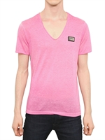 PHILIPP PLEIN - GROBGESCHNITTENES NEONJERSEY T-SHIRT TIEFER KRAGEN - NEONPINK