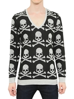 PHILIPP PLEIN - MAGLIA IN COTONE CON TESCHI JACQUARD - NERO
