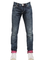 PHILIPP PLEIN - 17CM DISTRESSED DENIM NEON HEM JEANS - DARK BLUE