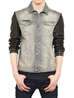 PHILIPP PLEIN - GIACCA IN DENIM E NAPPA - GRIGIO