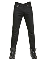 GIVENCHY - 18.5CM LEATHER AND COTTON SLIM FIT JEANS - BLACK