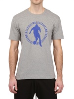 BIKKEMBERGS - BAUMWOLL JERSEY T-SHIRT MIT FUßBALLER - GRAU/BLAU