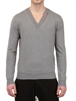 BIKKEMBERGS - MAGLIA IN COTONE JACQUARD SCOLLO A V - GRIGIO