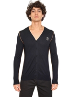 BIKKEMBERGS - CARDIGAN IN COTONE - BLU SCURO/ARANC