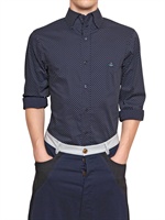 VIVIENNE WESTWOOD - POLKA DOTS STRETCH POPLIN SHIRT - NAVY