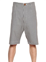 VIVIENNE WESTWOOD - CHECKED COTTON CANVAS SHORTS - NAVY/WHITE