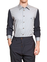 VIVIENNE WESTWOOD - STRETCH COTTON POPLIN AND JERSEY SHIRT - LIGHT BLUE/BLUE