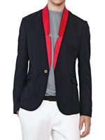 PIERRE BALMAIN - JACKE AUS STRETCHWOLLE MIT KONTRASTIERENDEM REVERS - NAVY/ROT