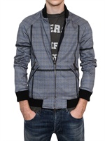 PIERRE BALMAIN - BOMBER IN RASO STRETCH - BLU SCURO/BIANC