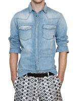 PIERRE BALMAIN - HEMD AUS BAUMWOLLJERSEY MIT SILBERSPRAY - HELLBLAU