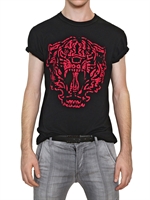 PIERRE BALMAIN - BEDRUCKTES T-SHIRT AUS VERWASCHENEM BAUMWOLLJERSEY - SCHWARZ/ROT