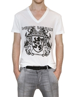 PIERRE BALMAIN - BEDRUCKTES T-SHIRT AUS VERWASCHENEM BAUMWOLLJERSEY - WEIß/SCHWARZ