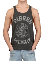 PIERRE BALMAIN - VERWASCHENES TANK TOP AUS JERSEY MIT ARMAUSSCHNITT - SCHWARZ