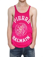 PIERRE BALMAIN - VERWASCHENES TANK TOP AUS JERSEY MIT ARMAUSSCHNITT - FUCHSIE