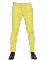 PIERRE BALMAIN - JEANS BIKER IN RASATELLO DI COTONE STRETCH 16CM - GIALLO