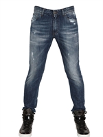PIERRE BALMAIN - JEANS IN DENIM DESTROYED EFFETTO VINTAGE 17CM - BLU DENIM
